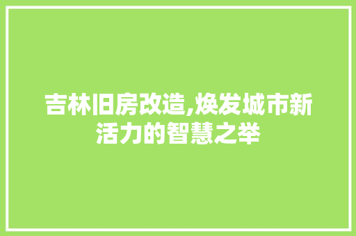 吉林旧房改造,焕发城市新活力的智慧之举