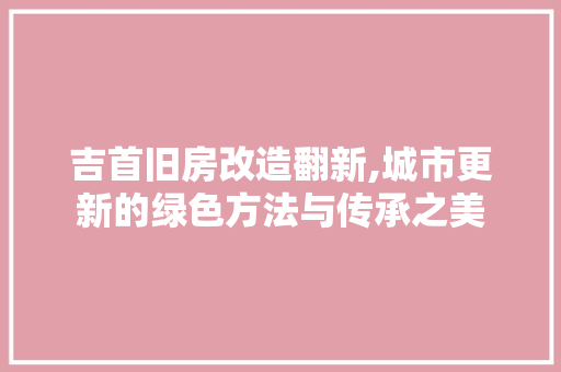 吉首旧房改造翻新,城市更新的绿色方法与传承之美