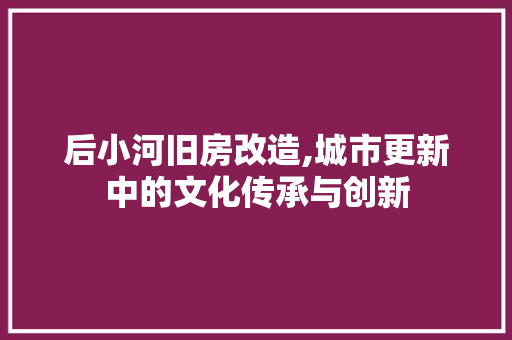 后小河旧房改造,城市更新中的文化传承与创新