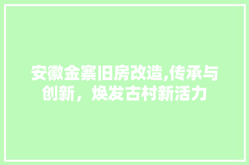 安徽金寨旧房改造,传承与创新，焕发古村新活力