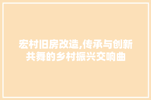 宏村旧房改造,传承与创新共舞的乡村振兴交响曲