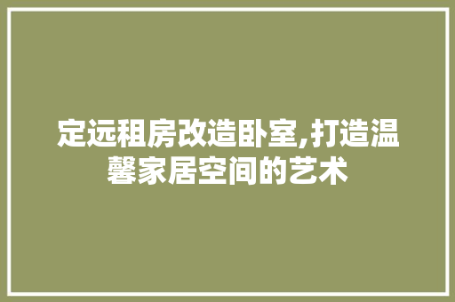 定远租房改造卧室,打造温馨家居空间的艺术