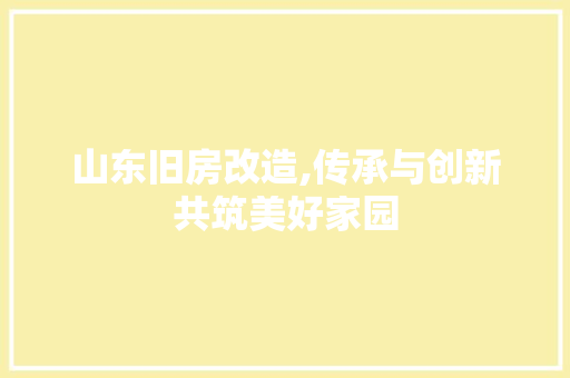 山东旧房改造,传承与创新共筑美好家园