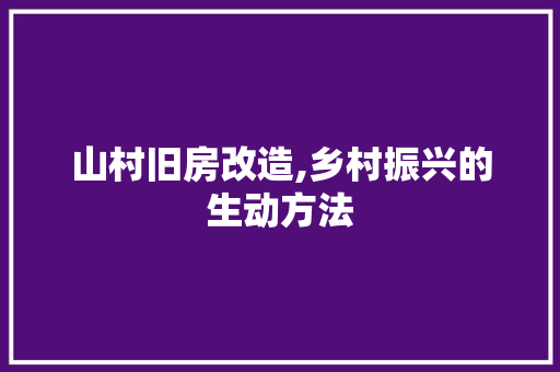 山村旧房改造,乡村振兴的生动方法