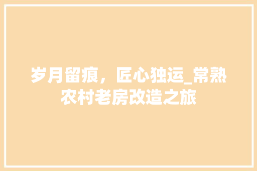 岁月留痕，匠心独运_常熟农村老房改造之旅