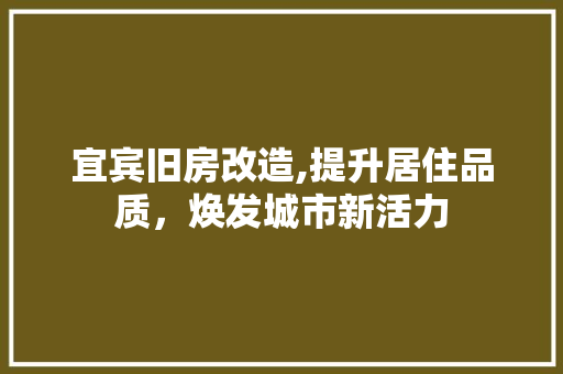 宜宾旧房改造,提升居住品质，焕发城市新活力