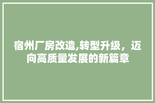 宿州厂房改造,转型升级，迈向高质量发展的新篇章 汽车维修