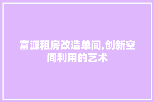 富源租房改造单间,创新空间利用的艺术
