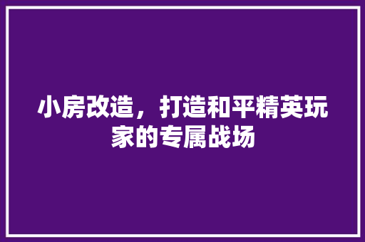 小房改造，打造和平精英玩家的专属战场 综合便民