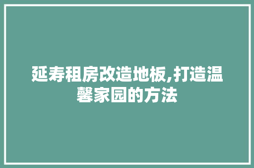 延寿租房改造地板,打造温馨家园的方法 厨房维修