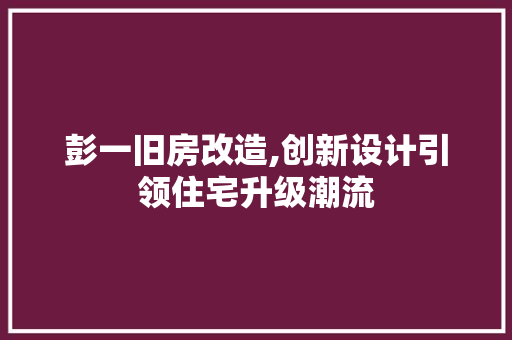 彭一旧房改造,创新设计引领住宅升级潮流 厨房维修