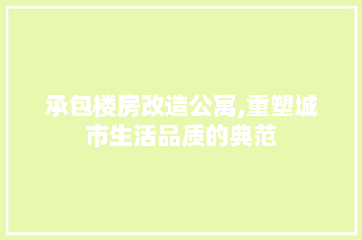 承包楼房改造公寓,重塑城市生活品质的典范 家电维修