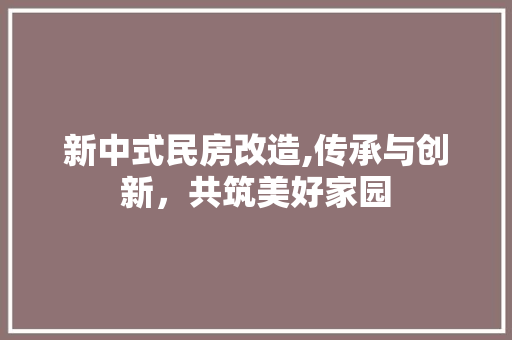 新中式民房改造,传承与创新，共筑美好家园