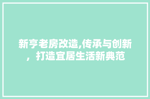 新亨老房改造,传承与创新，打造宜居生活新典范 家电维修