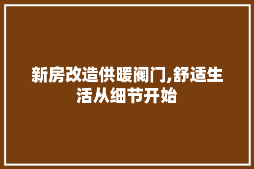 新房改造供暖阀门,舒适生活从细节开始 综合便民