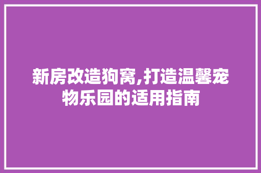 新房改造狗窝,打造温馨宠物乐园的适用指南 综合便民