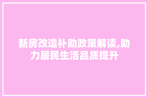 新房改造补助政策解读,助力居民生活品质提升 综合便民