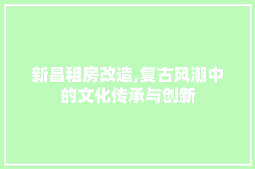 新昌租房改造,复古风潮中的文化传承与创新