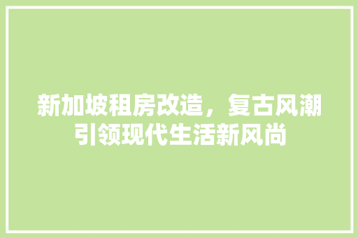 新加坡租房改造，复古风潮引领现代生活新风尚