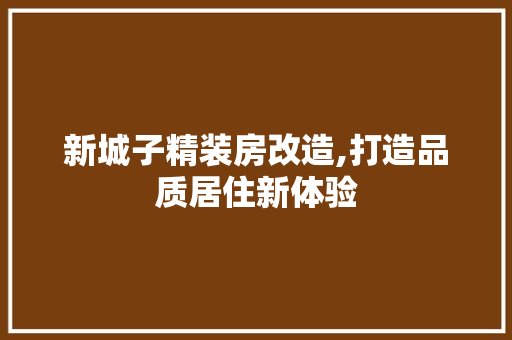 新城子精装房改造,打造品质居住新体验 综合便民