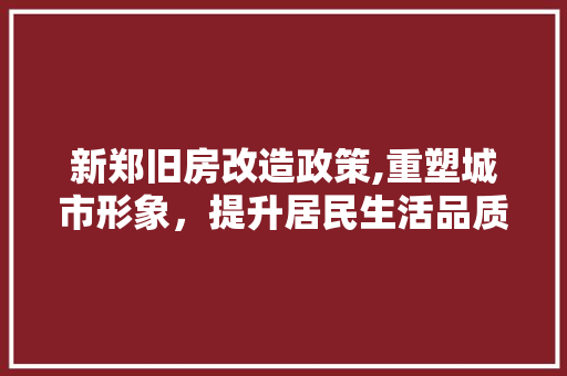 新郑旧房改造政策,重塑城市形象，提升居民生活品质 家电维修