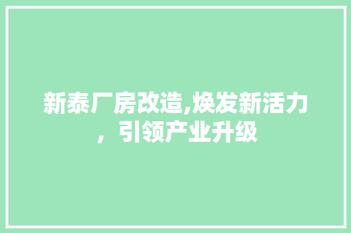 新泰厂房改造,焕发新活力，引领产业升级 综合便民