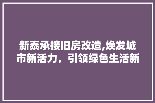 新泰承接旧房改造,焕发城市新活力，引领绿色生活新风尚