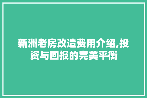 新洲老房改造费用介绍,投资与回报的完美平衡