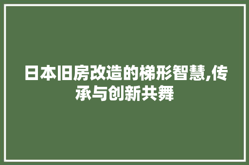日本旧房改造的梯形智慧,传承与创新共舞
