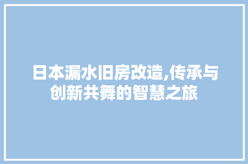 日本漏水旧房改造,传承与创新共舞的智慧之旅