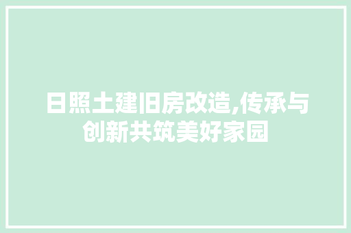 日照土建旧房改造,传承与创新共筑美好家园