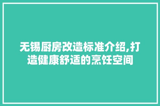 无锡厨房改造标准介绍,打造健康舒适的烹饪空间
