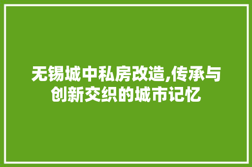 无锡城中私房改造,传承与创新交织的城市记忆 家电维修