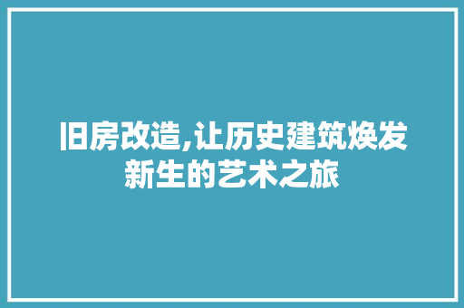 旧房改造,让历史建筑焕发新生的艺术之旅 汽车维修