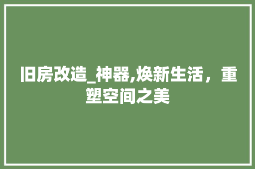 旧房改造_神器,焕新生活，重塑空间之美 汽车维修
