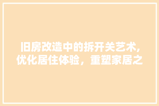 旧房改造中的拆开关艺术,优化居住体验，重塑家居之美 家电维修