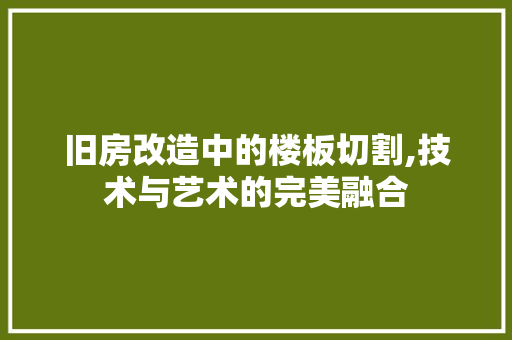 旧房改造中的楼板切割,技术与艺术的完美融合 汽车维修