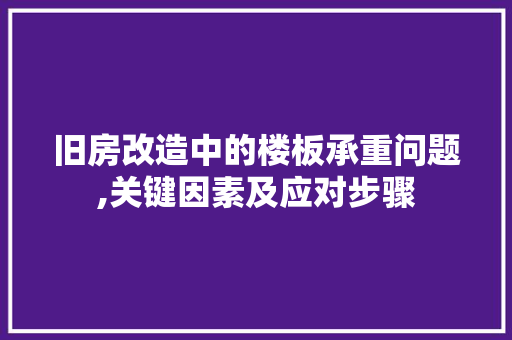 旧房改造中的楼板承重问题,关键因素及应对步骤 厨房维修
