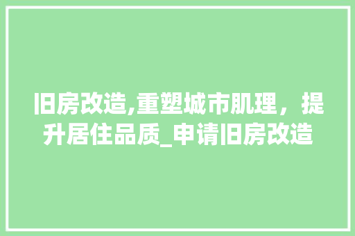 旧房改造,重塑城市肌理，提升居住品质_申请旧房改造的条件及意义 厨房维修