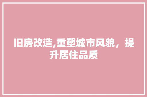 旧房改造,重塑城市风貌，提升居住品质 家电维修