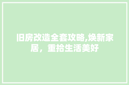 旧房改造全套攻略,焕新家居，重拾生活美好 厨房维修