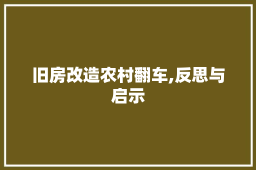旧房改造农村翻车,反思与启示 家电维修