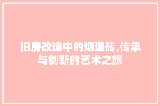 旧房改造中的烟道砖,传承与创新的艺术之旅 家电维修