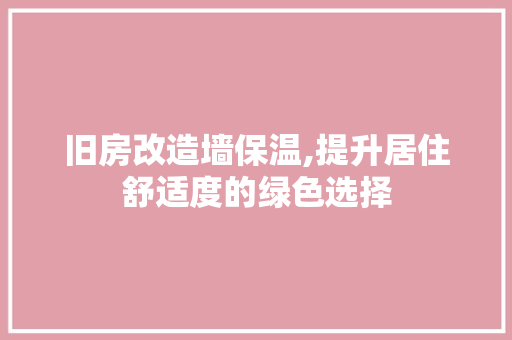 旧房改造墙保温,提升居住舒适度的绿色选择