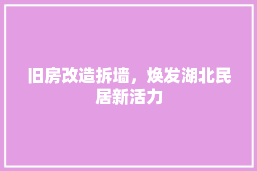 旧房改造拆墙，焕发湖北民居新活力 综合便民