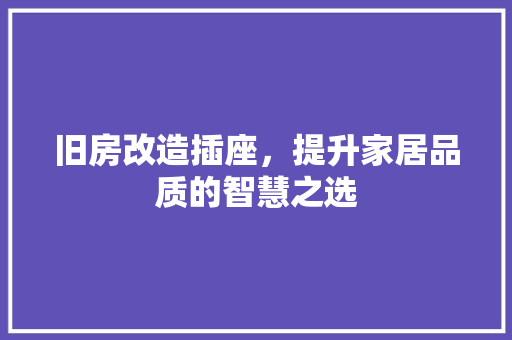 旧房改造插座，提升家居品质的智慧之选 汽车维修