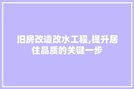 旧房改造改水工程,提升居住品质的关键一步 厨房维修