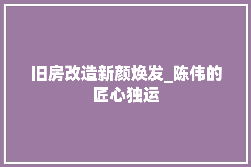 旧房改造新颜焕发_陈伟的匠心独运 厨房维修