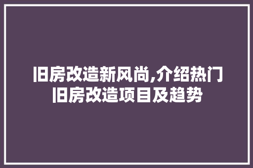 旧房改造新风尚,介绍热门旧房改造项目及趋势 汽车维修