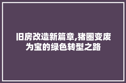 旧房改造新篇章,猪圈变废为宝的绿色转型之路 综合便民